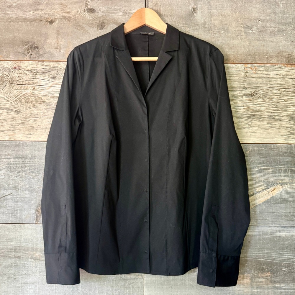 Akris Cotton Stretch Blouse 12 Black Architectural Collection Career Luxury Chic